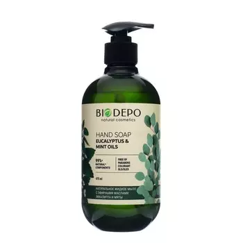 Жидкое мыло для рук натуральное Biodepoс эфирными маслами эвкалипта и мяты, 475 мл