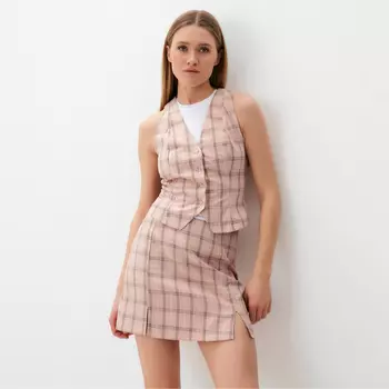 Жилет женский MINAKU: Casual Collection, клетка розовый, размер 50