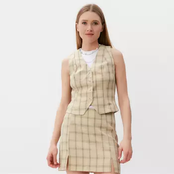 Жилет женский MINAKU: Casual Collection, клетка бежевая, размер 46