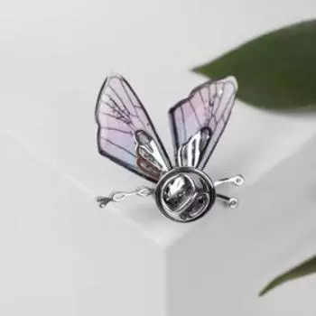 Значок "Бабочка" стеклянная, профиль, цвет фиолетовый в серебре