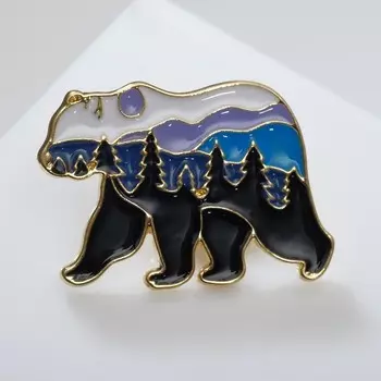 Значок «Медведь» лес, цветной в золоте