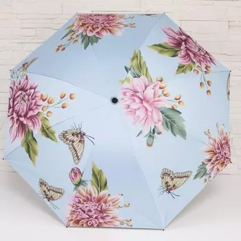 Зонт механический «Цветы», 4 сложения, 8 спиц, R = 47 см, цвет голубой