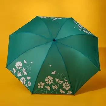 Зонт женский механический «Цветы», 8 спиц, d=95, бирюзовый