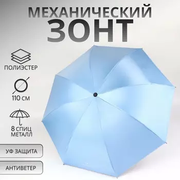 Зонт механический «Однотонный», 4 сложения, 8 спиц, R=47/55 см, d=94 см, голубой