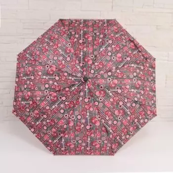 Зонт полуавтоматический «Цветочная нежность», 3 сложения, 8 спиц, R = 47 см, цвет красный