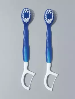 Зубная щётка, с зубной нитью, 10.5 см, набор - 2 шт., синяя