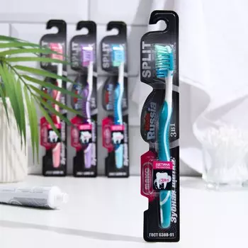 Зубная щётка «Сплит», трехкомпонентная ручка, разнонаправленная и разноуровневая щетина, цвет микс