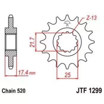 Звезда передняя, ведущая JTF1299, стальная, цепь 520, 14 зубьев