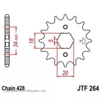 Звезда передняя, ведущая JTF264, стальная, цепь 428, 15 зубьев