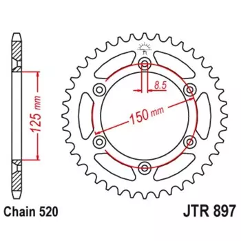 Звезда ведомая JT sprockets 897.52SC, цепь 520, 52 зубья