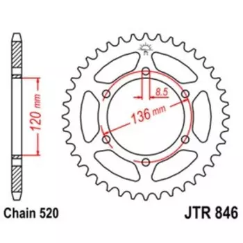 Звезда ведомая, JT sprockets R846-45, цепь 520, 45 зубьев