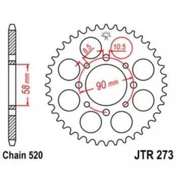 Звезда ведомая JTR273-44, R273-44, JT sprockets, цепь 520, 44 зубья