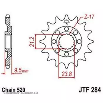 Звезда ведущая JT sprockets 284.15, цепь 520, 15 зубьев