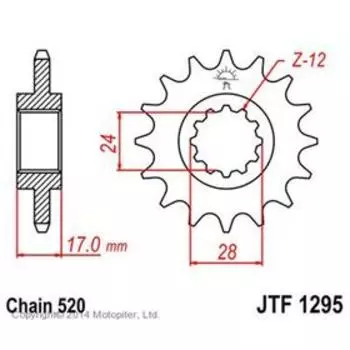 Звезда ведущая JTF1295-15, F1295-15, JT sprockets, цепь 520, 15 зубьев
