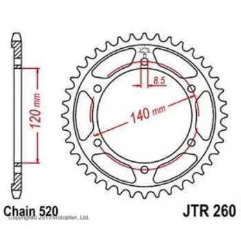 Звезда задняя, ведомая JTR260 стальная, цепь 520, 38 зубьев