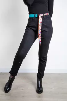 Джинсы женские утепл Denim HZX-4501 + ремень (25, Черный)