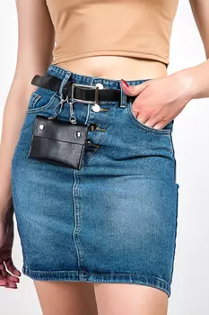 Юбка женская джинс S&amp;T 6127 + ремень + кошелек (36, Светло-Синий)