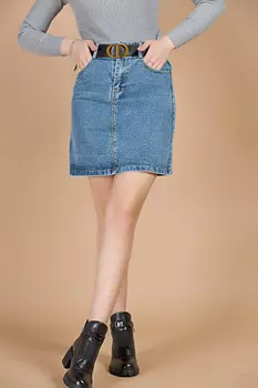 Юбка женская джинс S&amp;T 6128 + ремень (36, Светло-Синий)