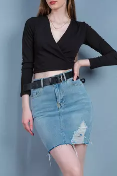 Юбка женская джинс S&amp;T 6912 + ремень (40, Голубой)