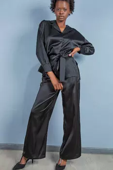 Комплект женский (рубашка д/р+брюки) (B) STOLNIK Y505-1 +пояс (44, Синий)