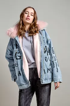 Куртка женская джинс STOLNIK 20080-1 + подкладка, воротник (иск.мех) (M, Синий)