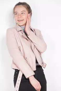 Куртка женская к/з Aftf Basic 1641 + ремень (M, Розовый)