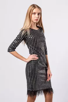 Платье женское (B) STOLNIK (перья) (48, Серебристый)