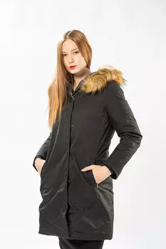 Пуховик женский DEERSAGA A36 + иск.мех (S, Черный)