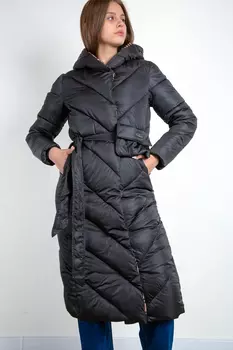 Пуховик женский STOLNIK 218 + пояс + сумка (L, Черный)