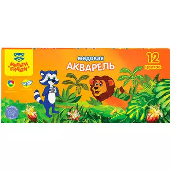 Акварель 12цв мульти-пульти енот в джунглях б/кисти картон