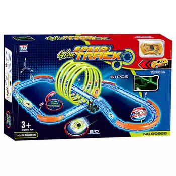 Автотрек светящийся на батарейках с машинкой 4 мертвые петли 61 деталей в/к 54, 5*7*31 см jb0404228