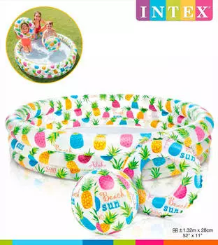 Бассейн Intex ананасовый рисунок 132*28см +мяч 51см+ круг 51см 59469