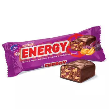 Батончик Energy 40 г арахис в мягкой карамели с изюмом и воздушным рисом