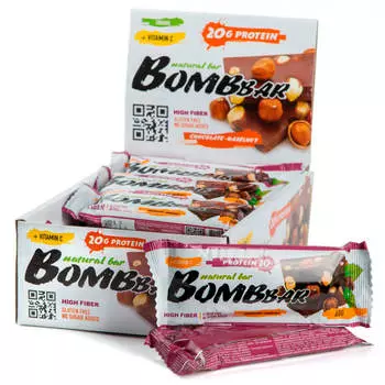 Батончик протеиновый Bombbar 60г шоколад-фундук