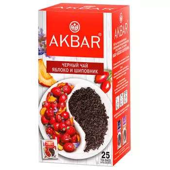 Чай Акбар 25пак*1,5г черный яблоко и шиповник