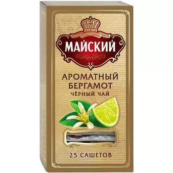 Чай чёрный Майский Ароматный Бергамот байховый цейлонский с ароматом бергамота и мяты высший сорт в