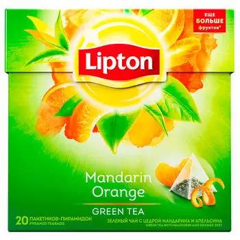 Чай зеленый Lipton с цедрой мандарина и апельсина пирамидки 20 пакетиков по 1,8г