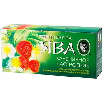 Чай зеленый Принцесса Ява клубника со сливками 25 пакетиков по 2г
