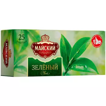 Чай зелёный Майский Весенний вкус байховый ский высший сорт в пакетиках 25шт по 2г 50г