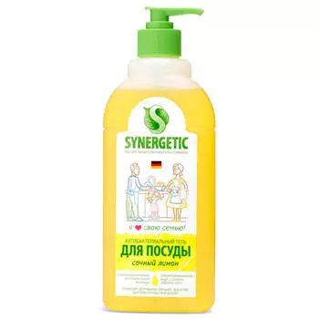 Гель для мытья посуды, детских игрушек синергетик 500 мл лимон