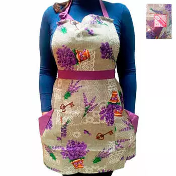 Фартук д/кухни домвелл лаванда рогожка с карманами и отделкой 241500