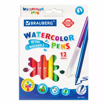 Фломастеры 12цв BRAUBERG премиум ультра-смываемые 151657