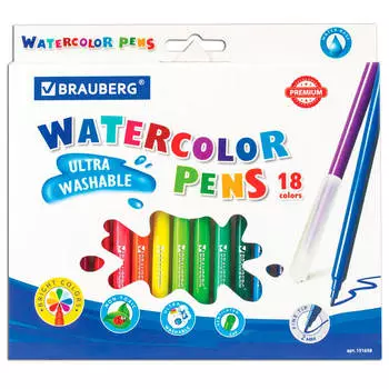 Фломастеры 18цв BRAUBERG премиум ультра-смываемые 151658