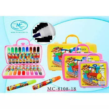 Фломастеры 18цв дж оттен паровозик с мишкой чемоданчик 80819