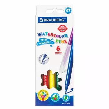 Фломастеры 6цв BRAUBERG премиум ультра-смываемые 151656
