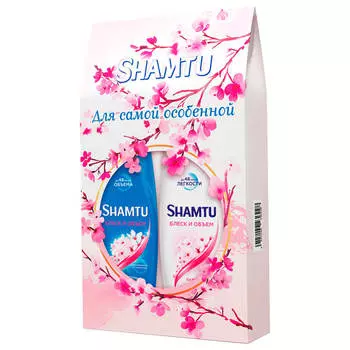 Набор подарочный Shamtu шампунь 360мл+бальзам для волос 360мл блеск и объем японской вишни