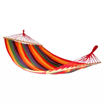 Гамак тканевый двухместный с перекладиной 200х150см разноцветная полоска wr-h169
