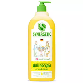 Средство биоразлагаемое для мытья посуды, детских игрушек синергетик 1000 мл лимон