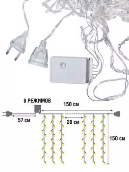 Гирлянда светодиодная на окно штора 1, 5*1.5 м белый