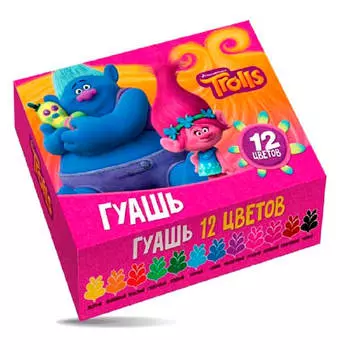 Гуашь 12цв 15мл тролли картонный пенал 89531